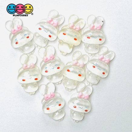 Japanese Tv Cartoon Anime Character Kawaii Transparent White Dog Puppy Long Ears With Bow Flatback