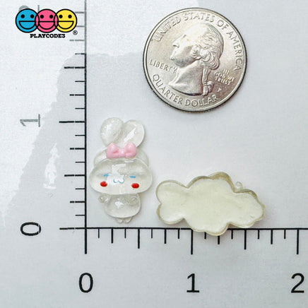 Japanese Tv Cartoon Anime Character Kawaii Transparent White Dog Puppy Long Ears With Bow Flatback