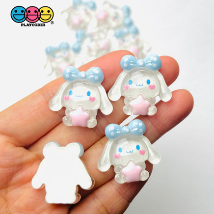 Japanese Tv Cartoon Anime Kawaii Transparent Blue Bow White Dog Puppy Long Ears Flatback Cabochons