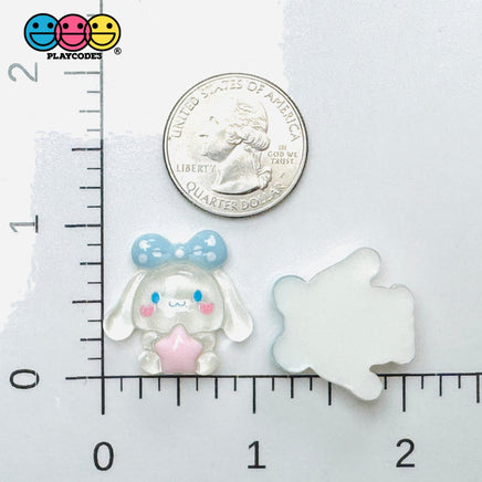 Japanese Tv Cartoon Anime Kawaii Transparent Blue Bow White Dog Puppy Long Ears Flatback Cabochons