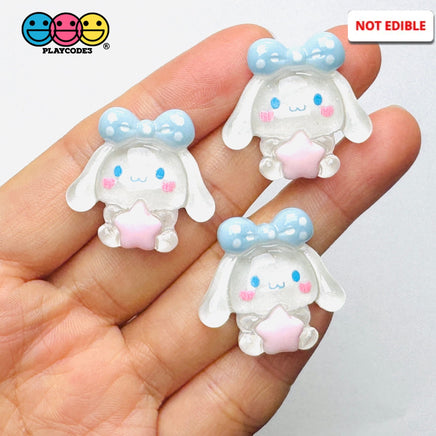 Japanese Tv Cartoon Anime Kawaii Transparent Blue Bow White Dog Puppy Long Ears Flatback Cabochons