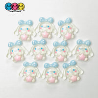 Japanese Tv Cartoon Anime Kawaii Transparent Blue Bow White Dog Puppy Long Ears Flatback Cabochons