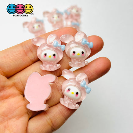 Japanese Tv Cartoon Anime Kawaii Transparent Pink Rabbit Flatback Cabochons Decoden Charm 10 Pcs