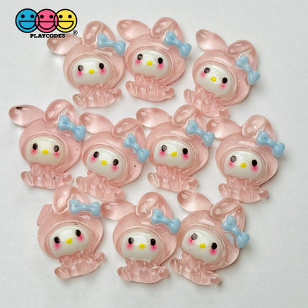 Japanese Tv Cartoon Anime Kawaii Transparent Pink Rabbit Flatback Cabochons Decoden Charm 10 Pcs