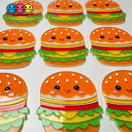 Kawaii Hamburger Glitter Planar Fake Food Flatback Cabochons Decoden Charm 10 Pcs
