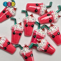 Kawaii Pink Milk Shake Drink With Straw Flatback Cabochons Decoden Charm 10 Pcs Playcode3 Llc