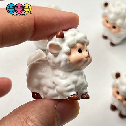 Lamb Figurine Baby White Sheep Easter Cute Figurines Plastic Resin 5 Pcs