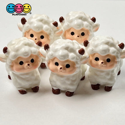 Lamb Figurine Baby White Sheep Easter Cute Figurines Plastic Resin 5 Pcs