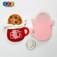 Large Milk Mug with Chocolate Chip Cookie Fake Food Flatback Charms Craft Supply - Fake Food