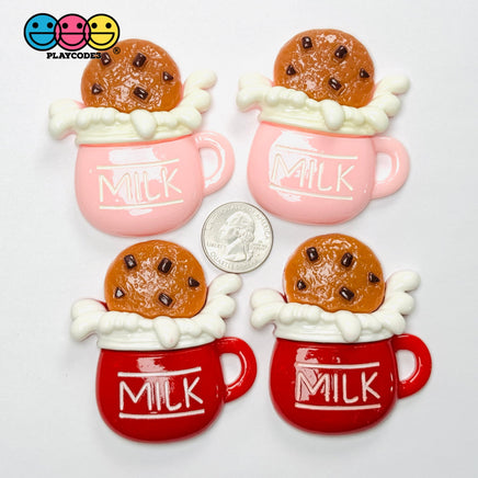Large Milk Mug with Chocolate Chip Cookie Fake Food Flatback Charms Craft Supply - Fake Food