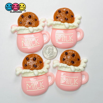 Large Milk Mug with Chocolate Chip Cookie Fake Food Flatback Charms Craft Supply - Fake Food