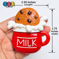 Large Milk Mug with Chocolate Chip Cookie Fake Food Flatback Charms Craft Supply - Fake Food