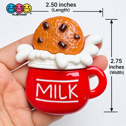 Large Milk Mug with Chocolate Chip Cookie Fake Food Flatback Charms Craft Supply - Fake Food