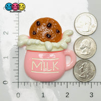 Large Milk Mug with Chocolate Chip Cookie Fake Food Flatback Charms Craft Supply - Fake Food