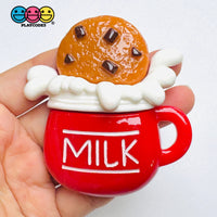Large Milk Mug with Chocolate Chip Cookie Fake Food Flatback Charms Craft Supply - Fake Food