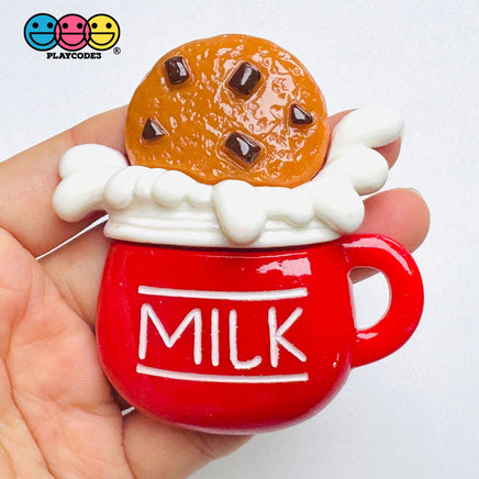 Large Milk Mug with Chocolate Chip Cookie Fake Food Flatback Charms Craft Supply - Fake Food