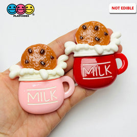 Large Milk Mug with Chocolate Chip Cookie Fake Food Flatback Charms Craft Supply - Fake Food