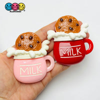 Large Milk Mug with Chocolate Chip Cookie Fake Food Flatback Charms Craft Supply - Fake Food