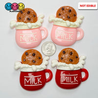 Large Milk Mug with Chocolate Chip Cookie Fake Food Flatback Charms Craft Supply - mix - Fake Food