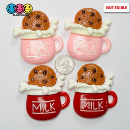 Large Milk Mug with Chocolate Chip Cookie Fake Food Flatback Charms Craft Supply - mix - Fake Food