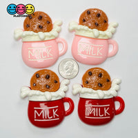 Large Milk Mug with Chocolate Chip Cookie Fake Food Flatback Charms Craft Supply - mix - Fake Food