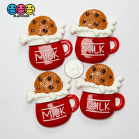 Large Milk Mug with Chocolate Chip Cookie Fake Food Flatback Charms Craft Supply - red - Fake Food