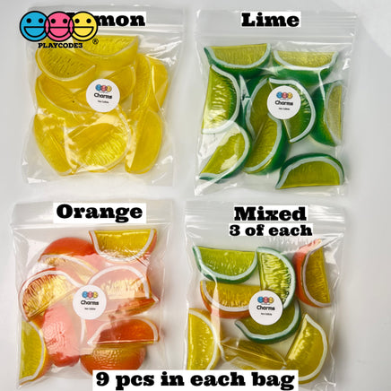 Lemon Orange Lime Fake Wedges Charms Plastic Hallow Wedge Translucent Food 9Pcs Charm