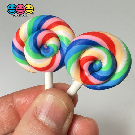 Lollipop Candy Color Rainbow Swirl Fake Food Char Bake Cabochons 10 Pcs