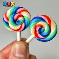Lollipop Candy Color Rainbow Swirl Fake Food Char Bake Cabochons 10 Pcs