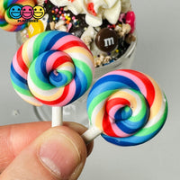 Lollipop Candy Color Rainbow Swirl Fake Food Char Bake Cabochons 10 Pcs