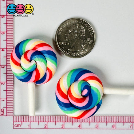 Lollipop Candy Color Rainbow Swirl Fake Food Char Bake Cabochons 10 Pcs