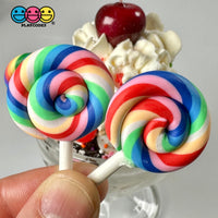 Lollipop Candy Color Rainbow Swirl Fake Food Char Bake Cabochons 10 Pcs