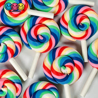 Lollipop Candy Color Rainbow Swirl Fake Food Char Bake Cabochons 10 Pcs