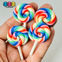 Lollipop Candy Color Rainbow Swirl Fake Food Char Bake Cabochons 10 Pcs