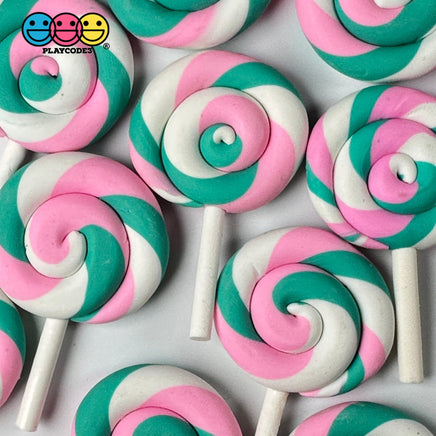 Lollipop Candy Pink Teal Swirl Fake Food Charm Bake Cabochons 10 Pcs Playcode3 Llc