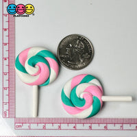 Lollipop Candy Pink Teal Swirl Fake Food Charm Bake Cabochons 10 Pcs Playcode3 Llc