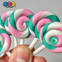 Lollipop Candy Pink Teal Swirl Fake Food Charm Bake Cabochons 10 Pcs Playcode3 Llc