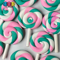 Lollipop Candy Pink Teal Swirl Fake Food Charm Bake Cabochons 10 Pcs Playcode3 Llc
