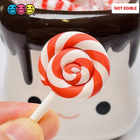 Lollipop Charms Candy Cane Red White Faux Food Charm Christmas Lollipops Polymer Clay Cabochons 10