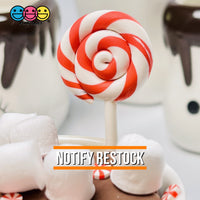 Lollipop Charms Candy Cane Red White Faux Food Charm Christmas Lollipops Polymer Clay Cabochons 10