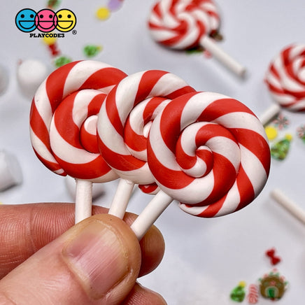 Lollipop Charms Candy Cane Red White Faux Food Charm Christmas Lollipops Polymer Clay Cabochons 10