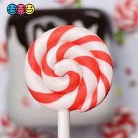 Lollipop Charms Candy Cane Red White Faux Food Charm Christmas Lollipops Polymer Clay Cabochons 10