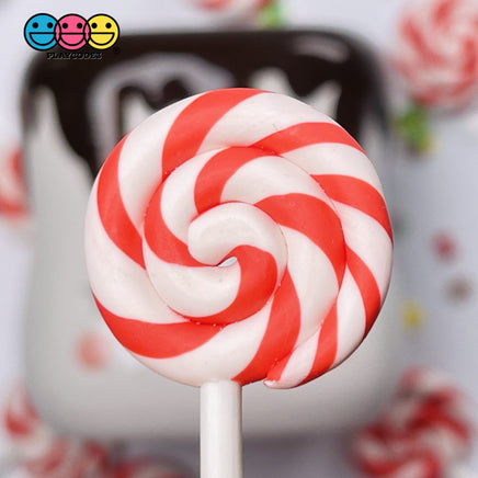 Lollipop Charms Candy Cane Red White Faux Food Charm Christmas Lollipops Polymer Clay Cabochons 10