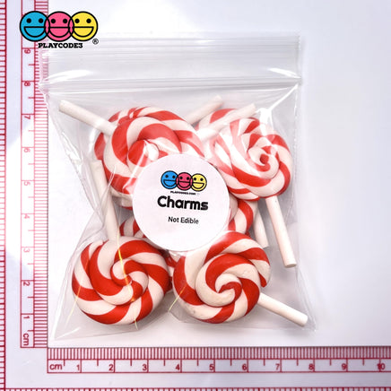Lollipop Charms Candy Cane Red White Faux Food Charm Christmas Lollipops Polymer Clay Cabochons 10