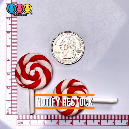 Lollipop Charms Candy Cane Red White Faux Food Charm Christmas Lollipops Polymer Clay Cabochons 10