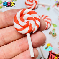 Lollipop Charms Candy Cane Red White Faux Food Charm Christmas Lollipops Polymer Clay Cabochons 10