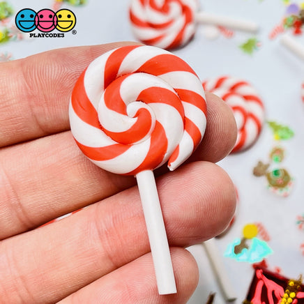Lollipop Charms Candy Cane Red White Faux Food Charm Christmas Lollipops Polymer Clay Cabochons 10