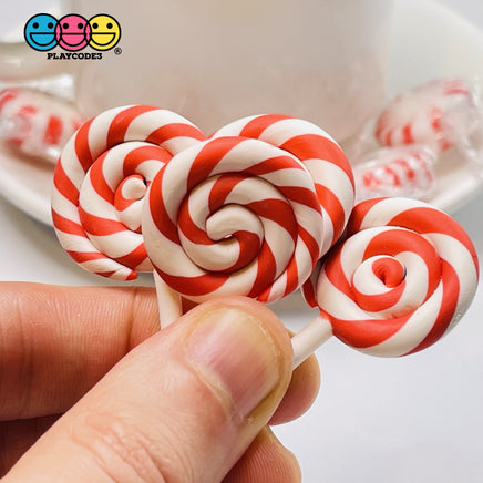 Lollipop Charms Candy Cane Red White Faux Food Charm Christmas Lollipops Polymer Clay Cabochons 10