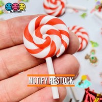 Lollipop Charms Candy Cane Red White Faux Food Charm Christmas Lollipops Polymer Clay Cabochons 10