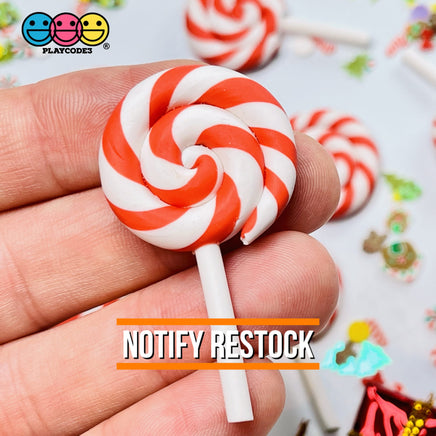 Lollipop Charms Candy Cane Red White Faux Food Charm Christmas Lollipops Polymer Clay Cabochons 10
